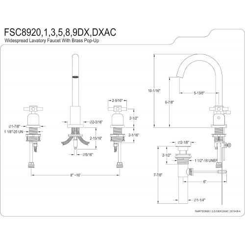  Kingston Brass FSC8920DX Concord 8-Inch Widespread Lavatory Faucet with Brass Pop-Up, 5-3/8 Inch in Spout Reach, Matte Black