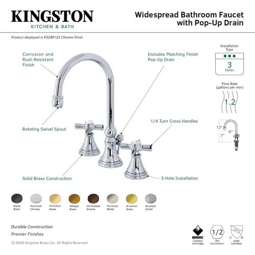  Kingston Brass KS2985ZX Millennium Widespread Bathroom Faucet with Brass Pop-Up, Oil Rubbed Bronze