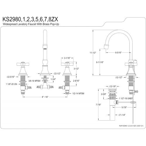  Kingston Brass KS2985ZX Millennium Widespread Bathroom Faucet with Brass Pop-Up, Oil Rubbed Bronze