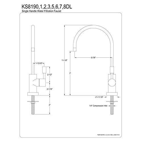  Kingston Brass KS8190DL Concord 1/4 Turn Water Filtration Faucet, 5-7/8 in Spout Reach, Matte Black