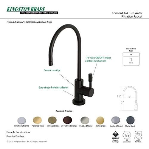  Kingston Brass KS8190DL Concord 1/4 Turn Water Filtration Faucet, 5-7/8 in Spout Reach, Matte Black