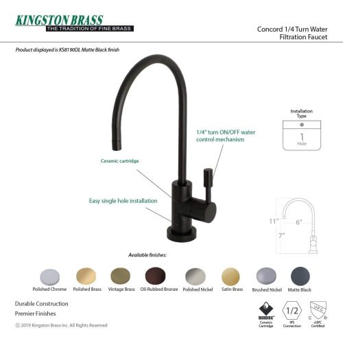  Kingston Brass KS8190DL Concord 1/4 Turn Water Filtration Faucet, 5-7/8 in Spout Reach, Matte Black