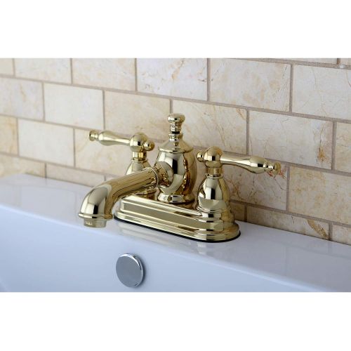  Kingston Brass KS7002NL Naples 4-Inch Centerset Lavatory Faucet Pop-Up, 4-1/2, Polished Brass
