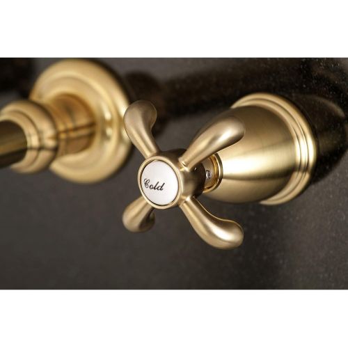  Kingston Brass KS7127TX 8-Inch Center Wall Mount Bathroom Faucet, Brushed Brass