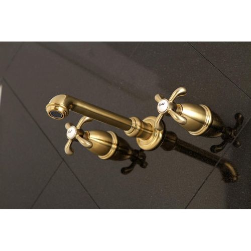  Kingston Brass KS7127TX 8-Inch Center Wall Mount Bathroom Faucet, Brushed Brass