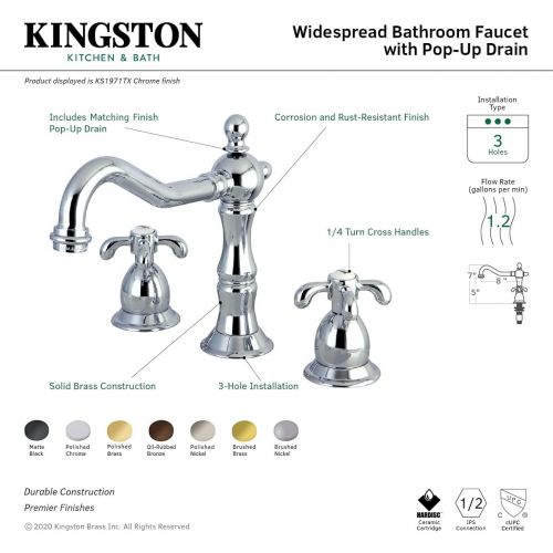  Kingston Brass KS1970TX French Country 8 Widespread Lavatory Faucet, Matte Black