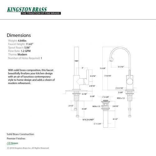  Kingston Brass LS8210CTL Continental Lavatory Faucet with Push-Up Pop-Up, 5-1/16 in Spout Reach, Matte Black