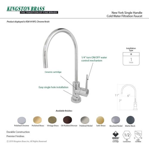  Kingston Brass KS8190NYL New York Single-Handle Cold Water Filtration Faucet, Matte Black