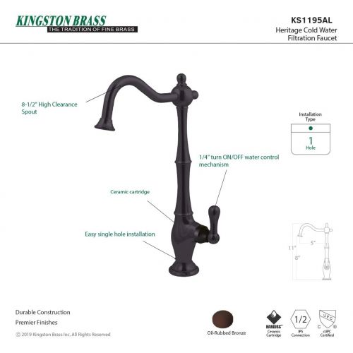  KINGSTON BRASS KS1195AL Heritage Cold Water Filtration Faucet, Oil Rubbed Bronze