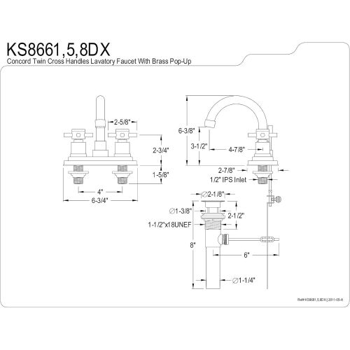  Kingston Brass KS8665DX Concord Lavatory Faucet, 4-7/8, Oil Rubbed Bronze