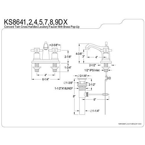  Kingston Brass KS8642DX Concord Twin Cross Handles 4-Inch Lavatory Faucet , Polished Brass