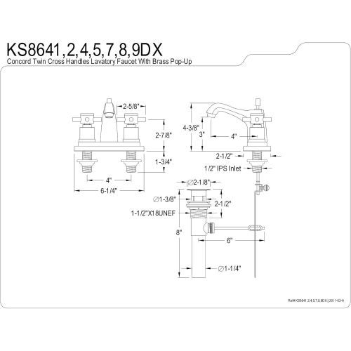  Kingston Brass KS8642DX Concord Twin Cross Handles 4-Inch Lavatory Faucet , Polished Brass