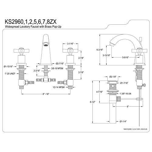  Kingston Brass KS2967ZX 8 in. Widespread Bathroom Faucet, Brushed Brass