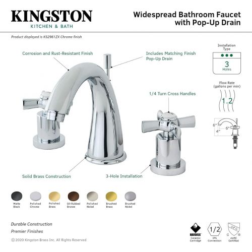  Kingston Brass KS2967ZX 8 in. Widespread Bathroom Faucet, Brushed Brass