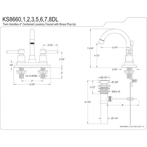  Kingston Brass KS8668DL Concord Twin Lever Handles 4 Lavatory Faucet, Satin Nickel, 4-7/8 Spout Reach