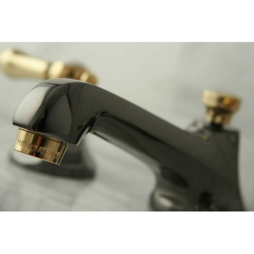  Kingston Brass NS4469BAL Water Onyx Widespread Lavatory Faucet with Brass Pop-up Drain, Black Stainless Steel with Polished Brass Trim