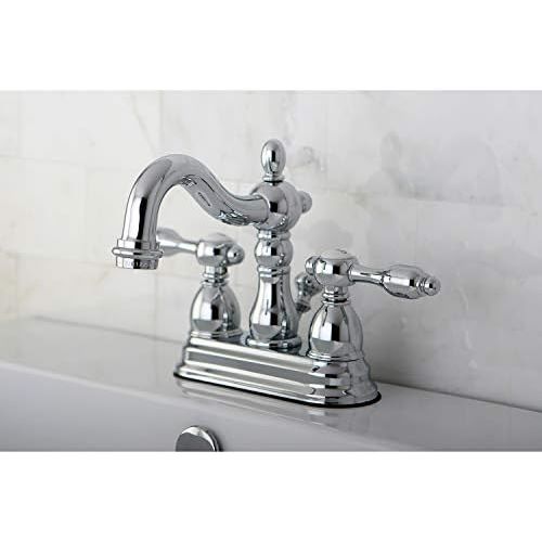  Kingston Brass KB1601TAL Tudor 4 Inch Centerset Lavatory Faucet With ABS/Brass Pop-Up, Polished Chrome, 4-3/4 inch in Spout Reach, Polished Chrome