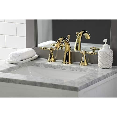  Kingston Brass KS2972NL Naples Widespread Lavatory Faucet, Polished Brass