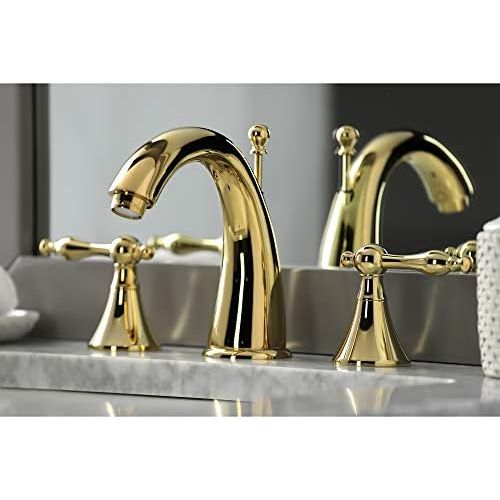  Kingston Brass KS2972NL Naples Widespread Lavatory Faucet, Polished Brass