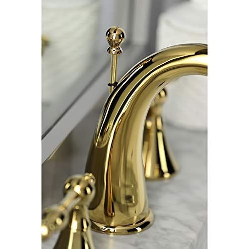  Kingston Brass KS2972NL Naples Widespread Lavatory Faucet, Polished Brass