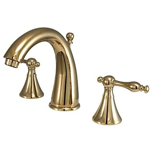  Kingston Brass KS2972NL Naples Widespread Lavatory Faucet, Polished Brass