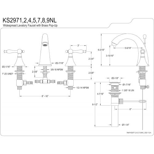  Kingston Brass KS2972NL Naples Widespread Lavatory Faucet, Polished Brass