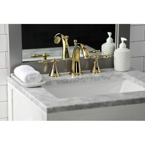  Kingston Brass KS2972NL Naples Widespread Lavatory Faucet, Polished Brass