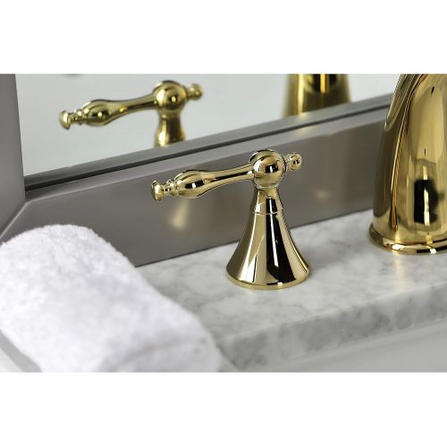  Kingston Brass KS2972NL Naples Widespread Lavatory Faucet, Polished Brass