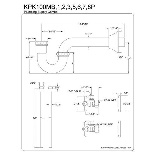  Kingston Brass KPK102P Trimscape Plumbing Supply Kits Combo, 1/2-Inch IPS Inlet, 3/8-Inch Comp Outlet, Polished Brass