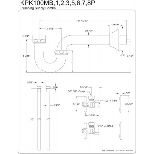  Kingston Brass KPK102P Trimscape Plumbing Supply Kits Combo, 1/2-Inch IPS Inlet, 3/8-Inch Comp Outlet, Polished Brass