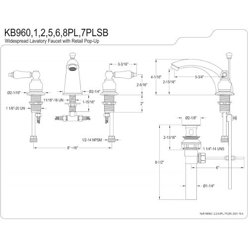  Kingston Brass KB962PL Widespread Lavatory Faucet, Polished Brass