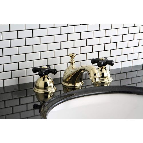  Kingston Brass KS3962PKX Restoration Widespread Bathroom Faucet with Pop-Up Drain, 6-1/2-Inch, Polished Brass