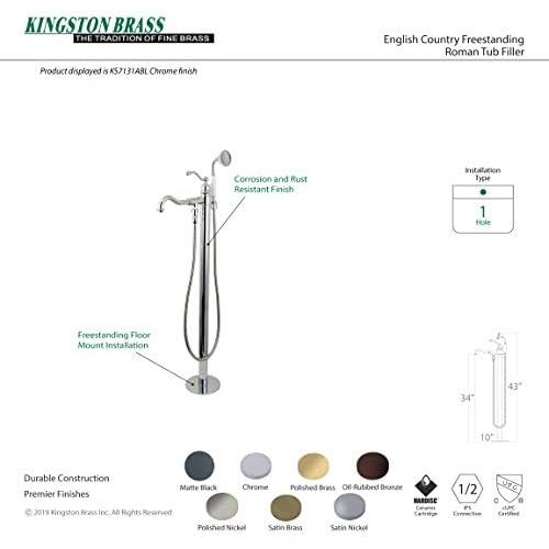  Kingston Brass KS7136ABL English Country Freestanding Roman Tub Filler with Hand Shower, Polished Nickel