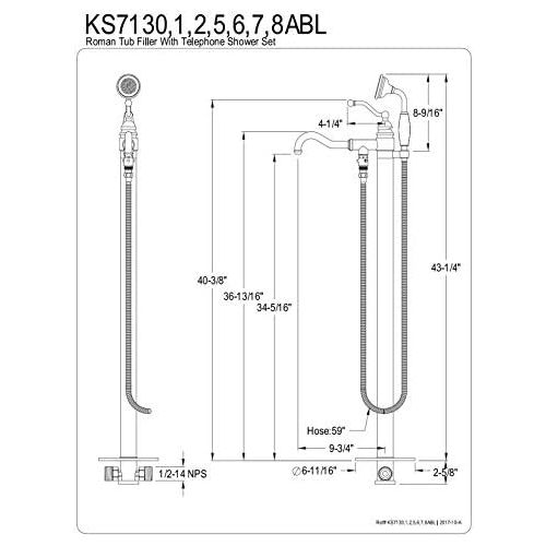  Kingston Brass KS7136ABL English Country Freestanding Roman Tub Filler with Hand Shower, Polished Nickel