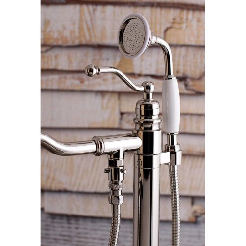  Kingston Brass KS7136ABL English Country Freestanding Roman Tub Filler with Hand Shower, Polished Nickel