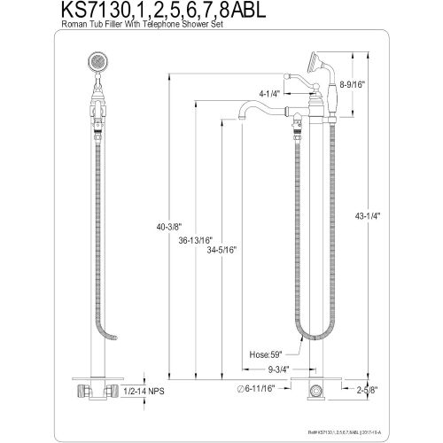  Kingston Brass KS7136ABL English Country Freestanding Roman Tub Filler with Hand Shower, Polished Nickel