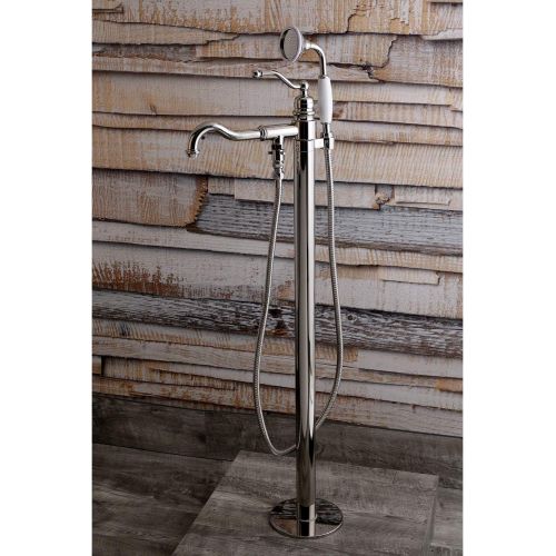  Kingston Brass KS7136ABL English Country Freestanding Roman Tub Filler with Hand Shower, Polished Nickel