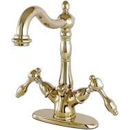 Kingston Brass KS1432TAL Tudor Deck Mount Deck Lavatory Faucet with Brass Pop-Up, Polished Brass