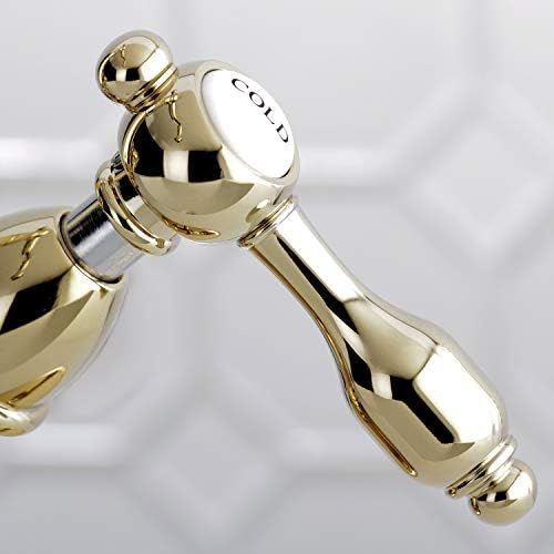  Kingston Brass KS1432TAL Tudor Deck Mount Deck Lavatory Faucet with Brass Pop-Up, Polished Brass