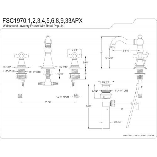  Kingston Brass FSC1976APX American Classic 8 in. Widespread Bathroom Faucet with Retail Pop-Up, Naples Bronze