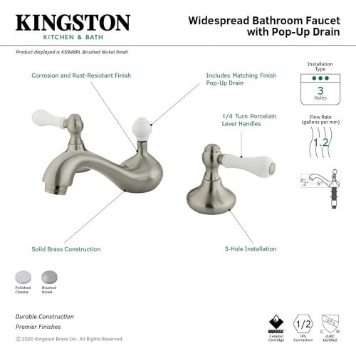  Kingston Brass KS948PL 8-Inch Widespread Bathroom Faucet, Brushed Nickel