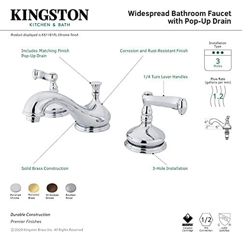  Kingston Brass KS1162FL Royale Widespread Lavatory Faucet, Polished Brass