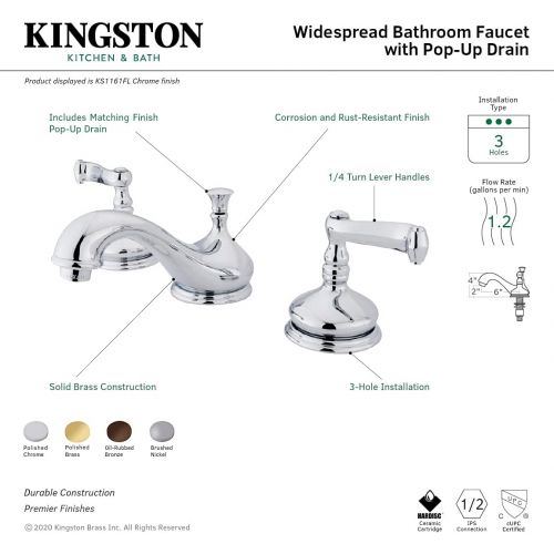  Kingston Brass KS1162FL Royale Widespread Lavatory Faucet, Polished Brass