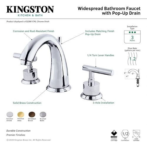  Kingston Brass KS2962CML Concord 8-Inch Widespread Lavatory Faucet with Brass Pop-Up, Polished Brass