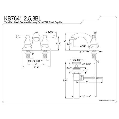  Kingston Brass KB7642BL English Country 4-Inch Centerset Lavatory Faucet with Buckingham Handle, Polished Brass