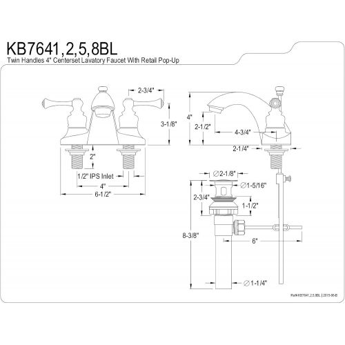  Kingston Brass KB7642BL English Country 4-Inch Centerset Lavatory Faucet with Buckingham Handle, Polished Brass