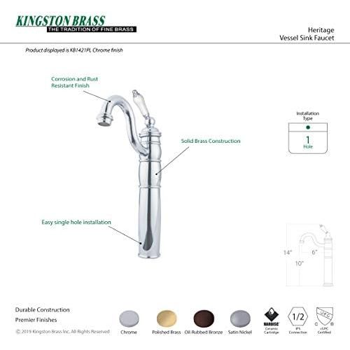  Kingston Brass KB1421PL Heritage Vessel Sink Faucet with Optional Cover Plate, Polished Chrome
