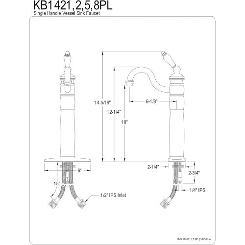  Kingston Brass KB1421PL Heritage Vessel Sink Faucet with Optional Cover Plate, Polished Chrome