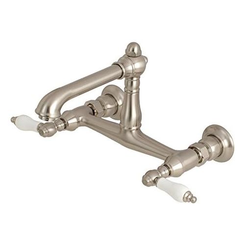  Kingston Brass KS7248PL English Country Wall Mount Vessel Sink Faucet, 6-5/8 in Spout Reach, Brushed Nickel