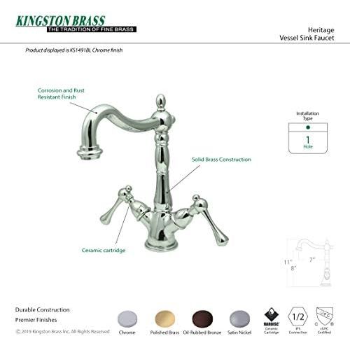  Kingston Brass KS1498BL Heritage Vessel Sink Faucet with 4-Inch Plate, Brushed Nickel